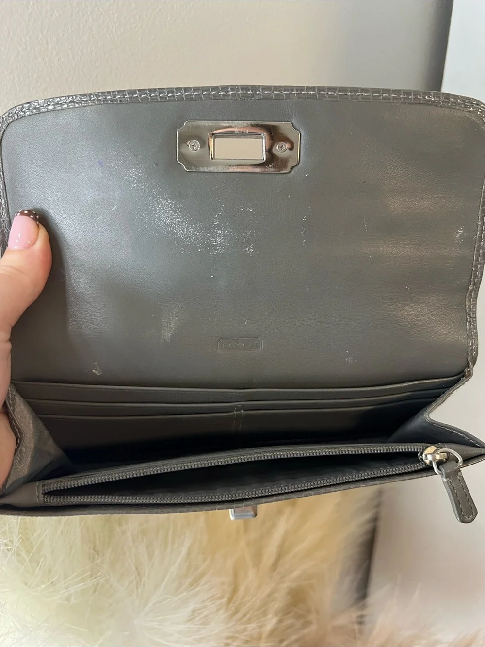 Coach Signature Canvas Fold-Over Wallet in Khaki/Chalk